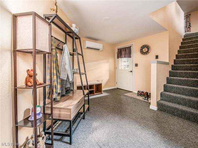 1570 Nob Hill Rd, Zanesville, OH 43701 - mudroom with an AC wall unit, dark carpet, and baseboards