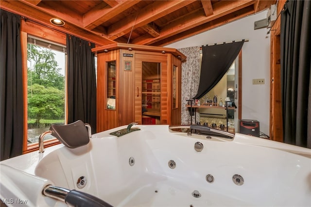 2015 Dunzweiler Dr, Zanesville, OH 43701 - full bath with a jetted tub and beam ceiling