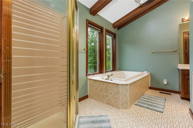 2015 Dunzweiler Dr, Zanesville, OH 43701 - bathroom with a bath, vanity, baseboards, and a shower