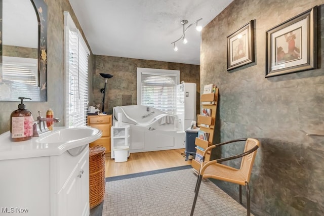 7285 Center St, Mentor, OH 44060 - bathroom with vanity and wood finished floors