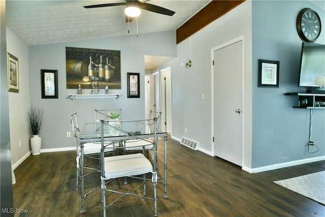 377 Henn Hyde Rd NE, Warren, OH 44484 - dining space with a ceiling fan, lofted ceiling, wood finished floors, and baseboards