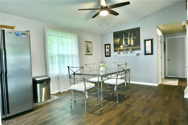 377 Henn Hyde Rd NE, Warren, OH 44484 - dining room with vaulted ceiling, wood finished floors, a ceiling fan, and baseboards