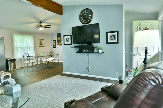 377 Henn Hyde Rd NE, Warren, OH 44484 - living area featuring wood finished floors, a ceiling fan, and baseboards