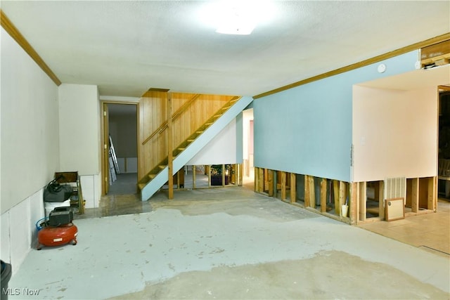 377 Henn Hyde Rd NE, Warren, OH 44484 - basement with stairway and ornamental molding
