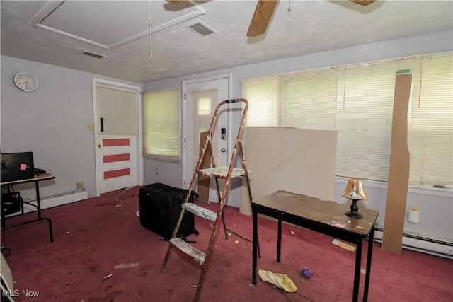 177 Sumner St, Oberlin, OH 44074 - office area with a baseboard heating unit, carpet flooring, a ceiling fan, and baseboard heating