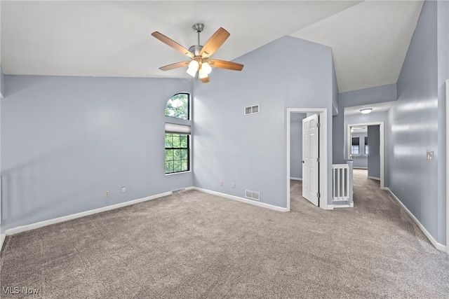 6465 Saint Andrews Dr Unit 6, Canfield, OH 44406 - unfurnished bedroom with carpet, baseboards, high vaulted ceiling, and ceiling fan