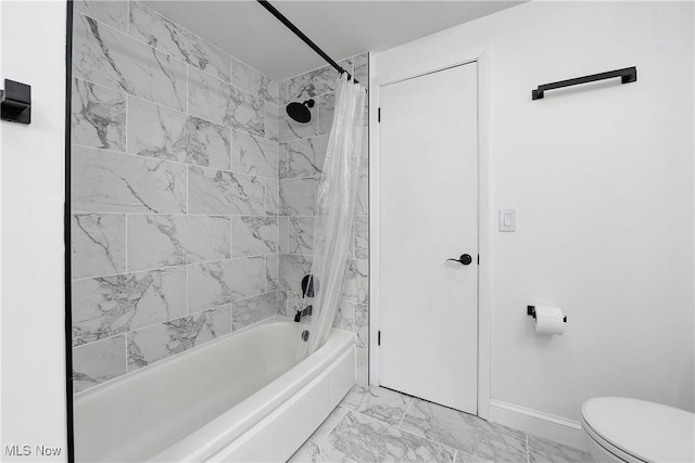 2330 Traymore Rd, University Heights, OH 44118 - full bathroom featuring marble finish flooring, shower / bath combo with shower curtain, toilet, and baseboards