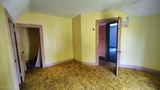 146 Nickle Plate Ave, Conneaut, OH 44030 - additional living space featuring vaulted ceiling, carpet, a textured ceiling, and baseboards