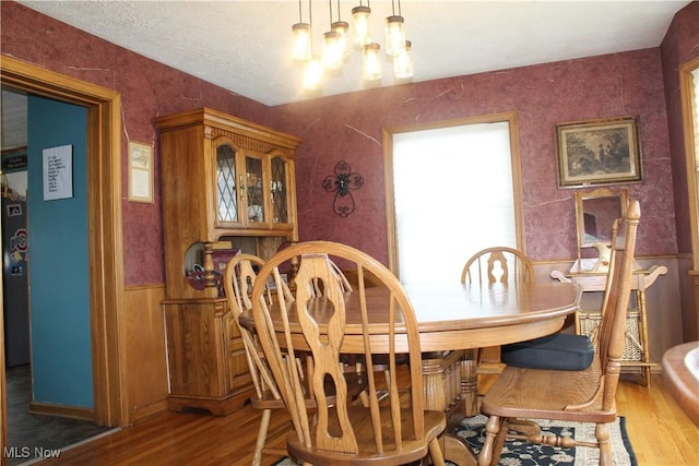230 Rivercrest Dr, Coshocton, OH 43812 - dining space featuring wood finished floors, wainscoting, plenty of natural light, and a chandelier