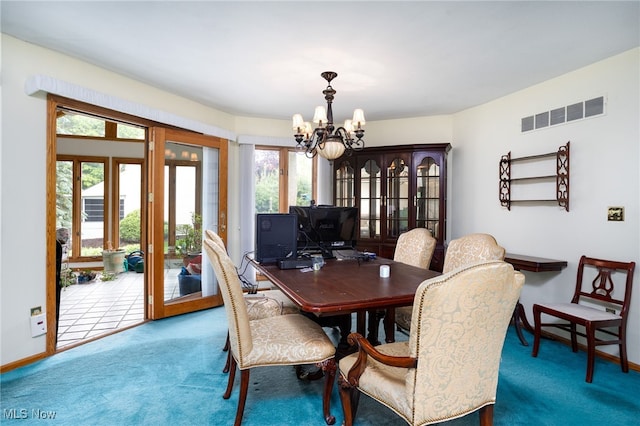 118 Steeplechase Ln, Munroe Falls, OH 44262 - carpeted dining space with a chandelier, french doors, baseboards, and an office area