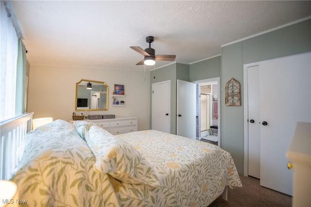 5725 Joleda Dr SW, Canton, OH 44706 - carpeted bedroom featuring crown molding, ceiling fan, and a textured ceiling