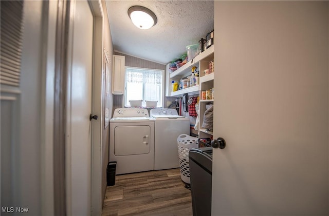 5725 Joleda Dr SW, Canton, OH 44706 - laundry area with independent washer and dryer, a textured ceiling, and wood finished floors