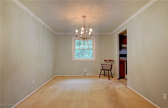 29590 Broxbourne Rd, North Olmsted, OH 44070 - unfurnished room featuring a chandelier, crown molding, carpet floors, and baseboards
