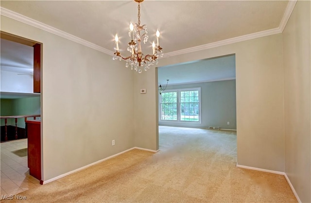 29590 Broxbourne Rd, North Olmsted, OH 44070 - unfurnished room with a chandelier, baseboards, carpet flooring, and crown molding