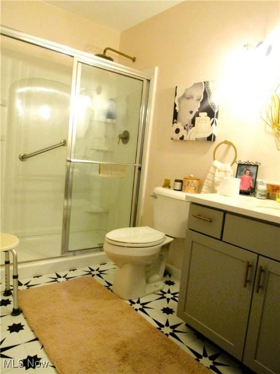 23002 Chandlers Ln Unit 101, Olmsted Falls, OH 44138 - bathroom featuring vanity, a shower stall, and toilet