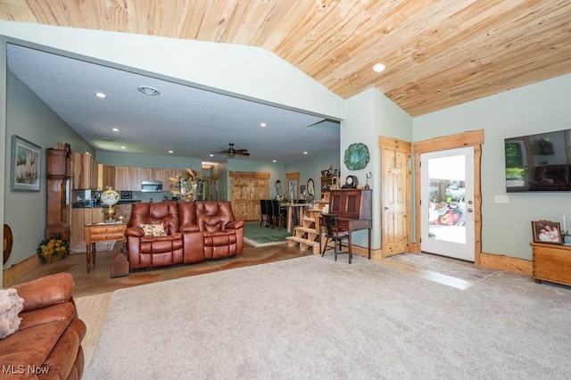 24416 Mountz Rd, Homeworth, OH 44634 - living area with lofted ceiling, recessed lighting, and wood ceiling