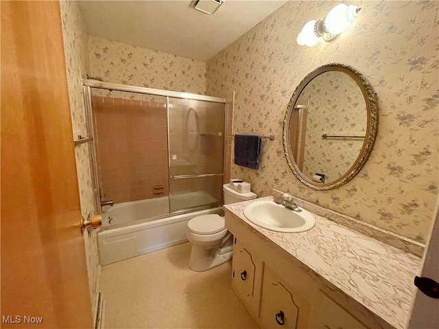 180 Atterbury Blvd, Hudson, OH 44236 - full bathroom featuring vanity, toilet, bath / shower combo with glass door, and wallpapered walls