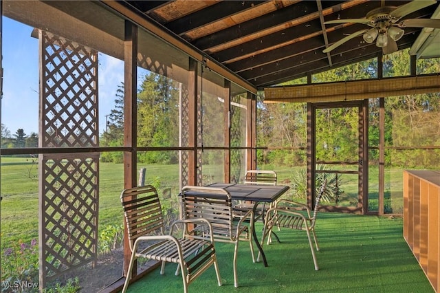 12873 Unity Rd, New Springfield, OH 44443 - sunroom / solarium with a ceiling fan and vaulted ceiling
