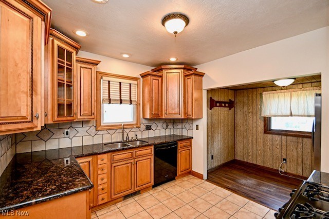 837 Lake Ave NE, Massillon, OH 44646 - kitchen with black dishwasher, a sink, healthy amount of natural light, and brown cabinets