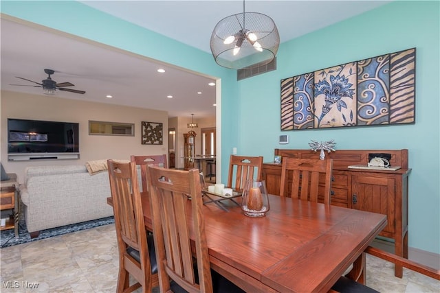 4340 Castlegate Blvd, Uniontown, OH 44685 - dining room featuring recessed lighting, ceiling fan, and a chandelier