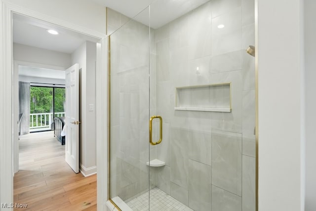 19 Brandywood Dr, Pepper Pike, OH 44124 - full bathroom with a stall shower, wood finished floors, and recessed lighting
