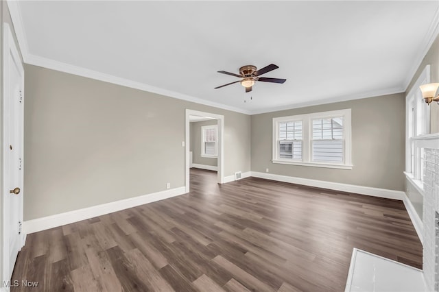 3528 Daleford Rd, Shaker Heights, OH 44120 - unfurnished room featuring ceiling fan, dark wood-style floors, crown molding, and baseboards