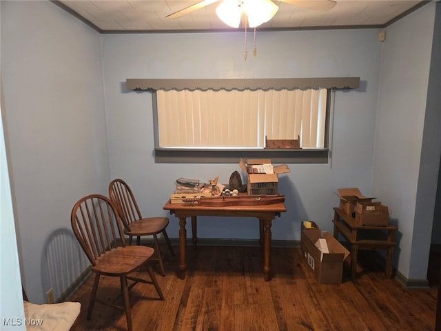 332 Stull Ave, Akron, OH 44312 - sitting room with wood finished floors, a ceiling fan, baseboards, and ornamental molding