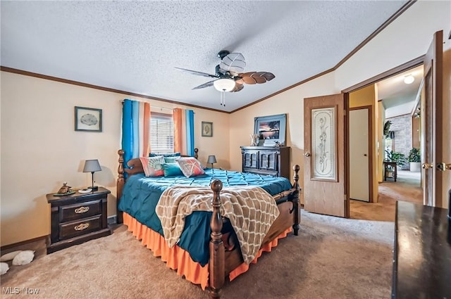 1270 S Lincoln Ave Unit A, Salem, OH 44460 - bedroom featuring ornamental molding, light colored carpet, a textured ceiling, vaulted ceiling, and a ceiling fan
