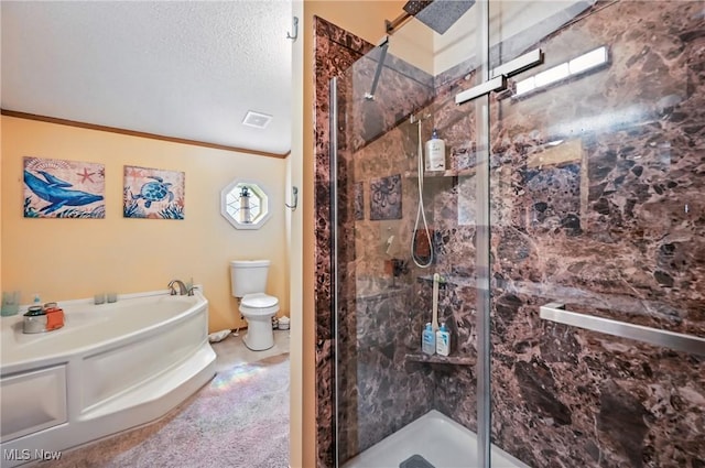 1270 S Lincoln Ave Unit A, Salem, OH 44460 - bathroom featuring a garden tub, a marble finish shower, toilet, and crown molding