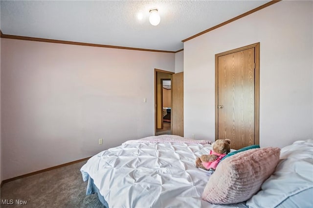 1270 S Lincoln Ave Unit A, Salem, OH 44460 - bedroom with ornamental molding, carpet flooring, a textured ceiling, and baseboards