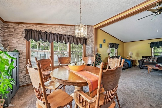 1270 S Lincoln Ave Unit A, Salem, OH 44460 - carpeted dining area featuring a textured ceiling, a ceiling fan, crown molding, and a chandelier