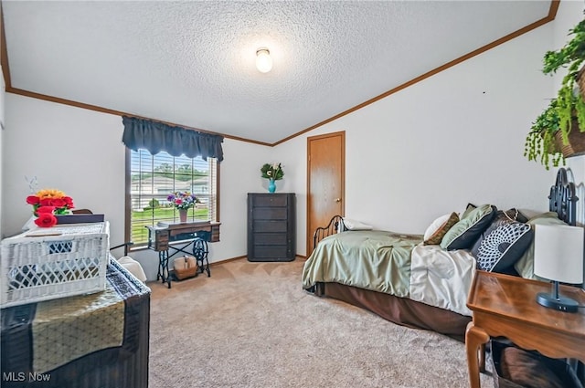 1270 S Lincoln Ave Unit A, Salem, OH 44460 - bedroom with ornamental molding, lofted ceiling, a textured ceiling, and light carpet