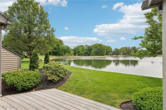 322 N Bayshore Dr Unit 3, Columbiana, OH 44408 - wooden terrace featuring a water view and a lawn