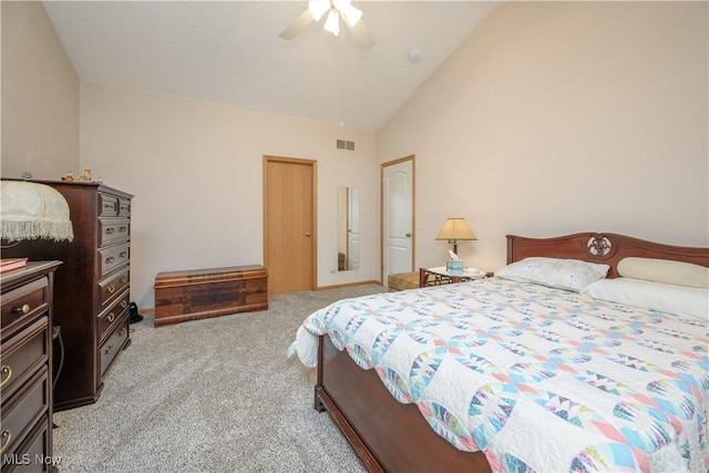 536 Silver Creek Dr, Doylestown, OH 44230 - bedroom featuring vaulted ceiling, light colored carpet, and a ceiling fan