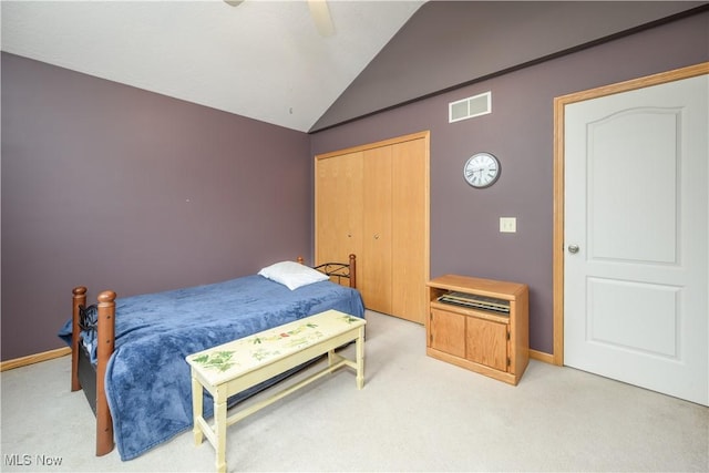 536 Silver Creek Dr, Doylestown, OH 44230 - bedroom with lofted ceiling, light colored carpet, a closet, ceiling fan, and baseboards