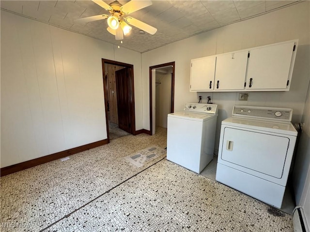 99 W Martin St, East Palestine, OH 44413 - washroom with washer and dryer, cabinet space, baseboard heating, baseboards, and ceiling fan