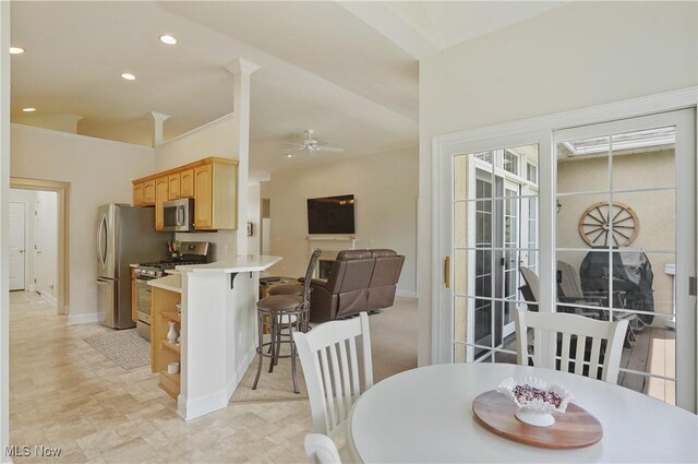1983 Fox Trace Trl, Cuyahoga Falls, OH 44223 - dining space featuring a ceiling fan, baseboards, and recessed lighting