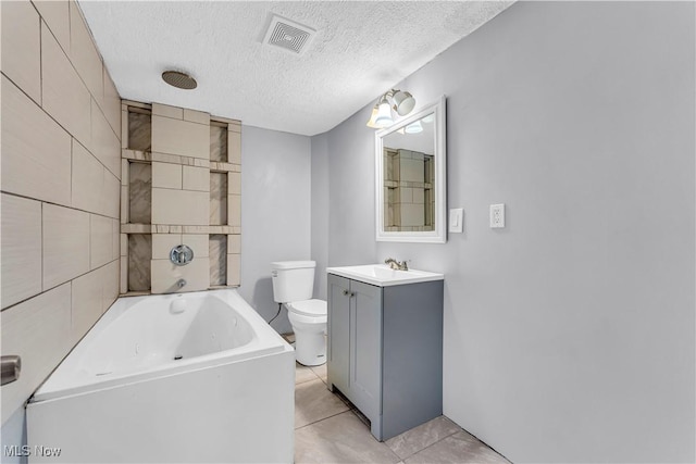 4611 W 41st St, Cleveland, OH 44109 - full bathroom featuring toilet, vanity, a textured ceiling, and tile patterned floors