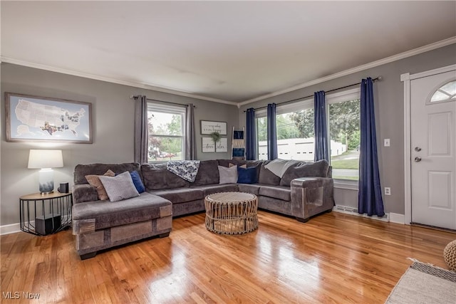 715 Locust St S, Canal Fulton, OH 44614 - living room with light wood-type flooring, crown molding, and baseboards