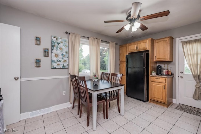 715 Locust St S, Canal Fulton, OH 44614 - dining space with a ceiling fan, light tile patterned floors, and baseboards