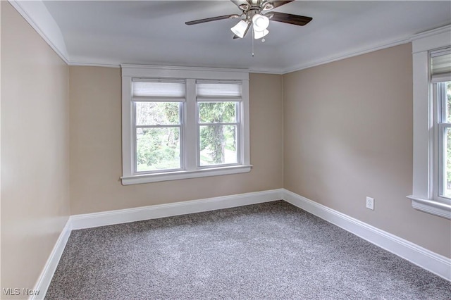 2577 Idlewood Rd, Cleveland Heights, OH 44118 - spare room with carpet, plenty of natural light, ceiling fan, baseboards, and ornamental molding