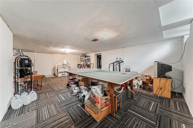 23903 E Baintree Rd, Beachwood, OH 44122 - game room with carpet flooring and concrete block wall