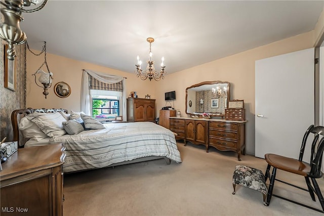 23903 E Baintree Rd, Beachwood, OH 44122 - bedroom featuring a chandelier and light colored carpet