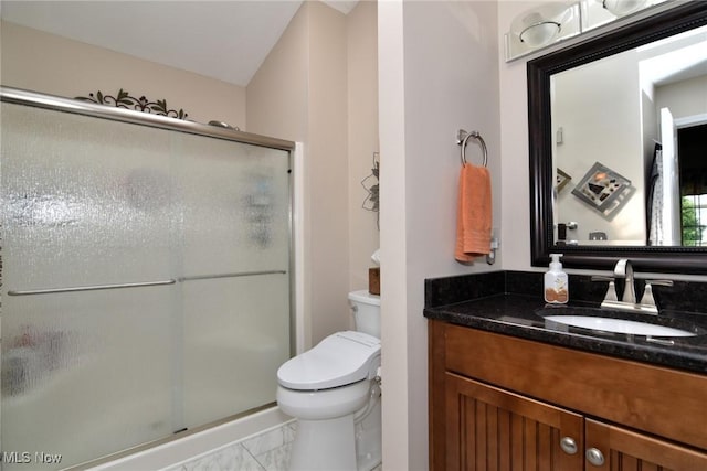 335 Devon Pond, Aurora, OH 44202 - bathroom with marble finish floors, toilet, a shower stall, and vanity