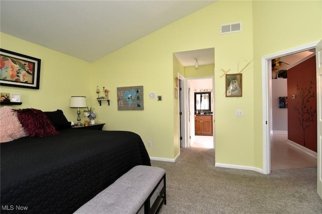 335 Devon Pond, Aurora, OH 44202 - bedroom with high vaulted ceiling, baseboards, and carpet flooring