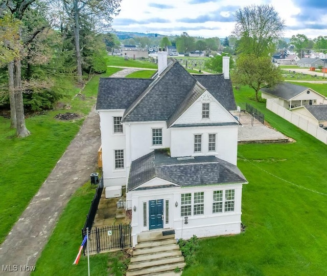 490 N Main St, Magnolia, OH 44643 - view of front of property with a chimney, stucco siding, a shingled roof, and french doors