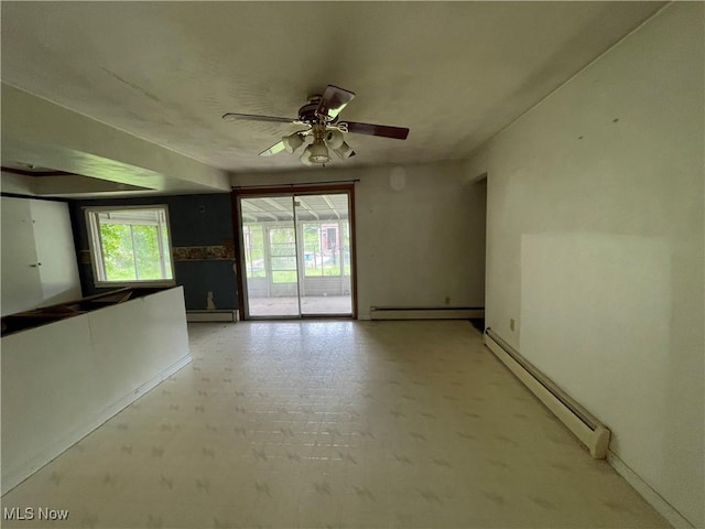 17184 State Route 45, Wellsville, OH 43968 - spare room with a baseboard radiator, ceiling fan, and tile patterned floors