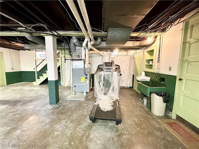 808 Gilbert Ave, Follansbee, WV 26037 - unfinished below grade area with heating unit and stairs