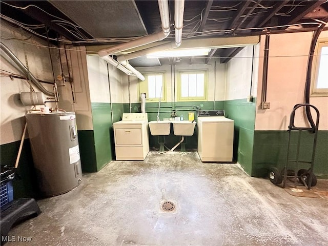 808 Gilbert Ave, Follansbee, WV 26037 - basement with electric water heater, separate washer and dryer, and a sink