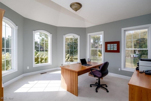 4679 Paxton Rd, Copley, OH 44321 - office area featuring light colored carpet, plenty of natural light, and lofted ceiling